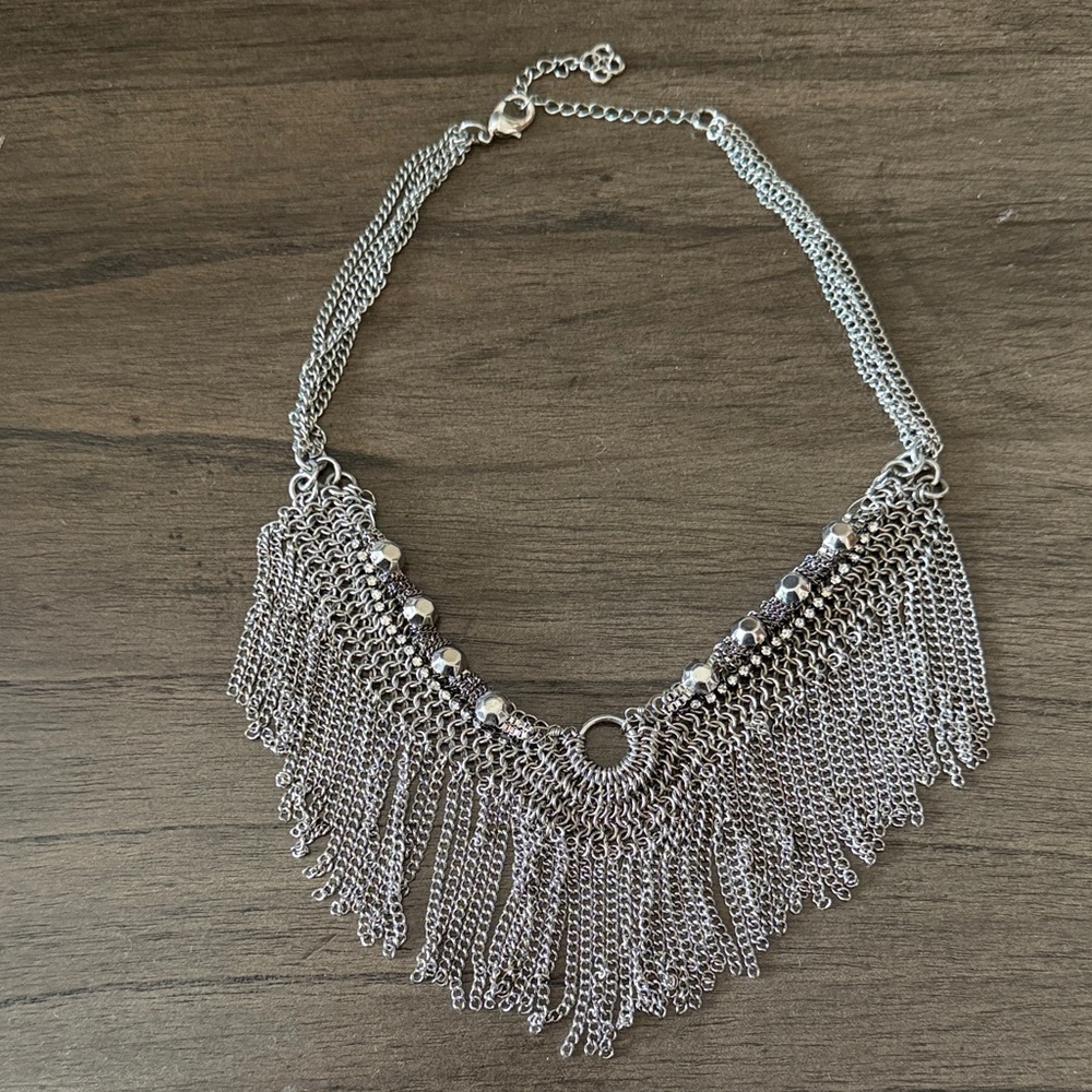 Stella and Dot Stevie Silver Fringe Necklace